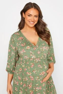 BUMP IT UP MATERNITY - Robe Verte Floral Manches Longues Volanté -GrandeTendance Boutique 00199233 a11c 41 158354 D