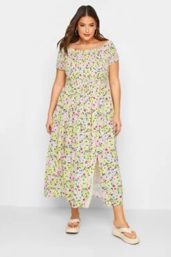 YOURS - Robe Plissée Maxi Jaune & Rose En Floral