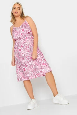 LIMITED COLLECTION - Robe D'été Rose Fines Bretelles Paisley Volanté