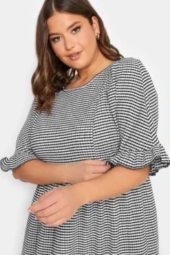 YOURS - Robe Midi Noire à Carreaux Texturée Smocké Manches Courtes -GrandeTendance Boutique 01156390 8cf0 42 137516 E