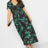 YOURS - Robe Midaxi Noire Cache-Coeur Floral Vert