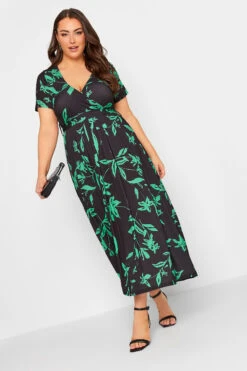 YOURS - Robe Midaxi Noire Cache-Coeur Floral Vert