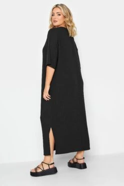 YOURS - Robe T-Shirt Noire Nervurée à Fentes -GrandeTendance Boutique 019c7c03 8c4e 4e 137545 C