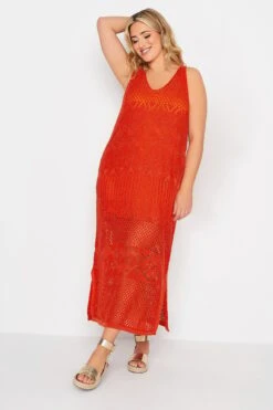 YOURS - Robe Midaxi Rouge Crochet Manches Longues