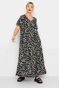 YOURS - Robe Maxi Noire Plissée Imprimé Pâquerettes