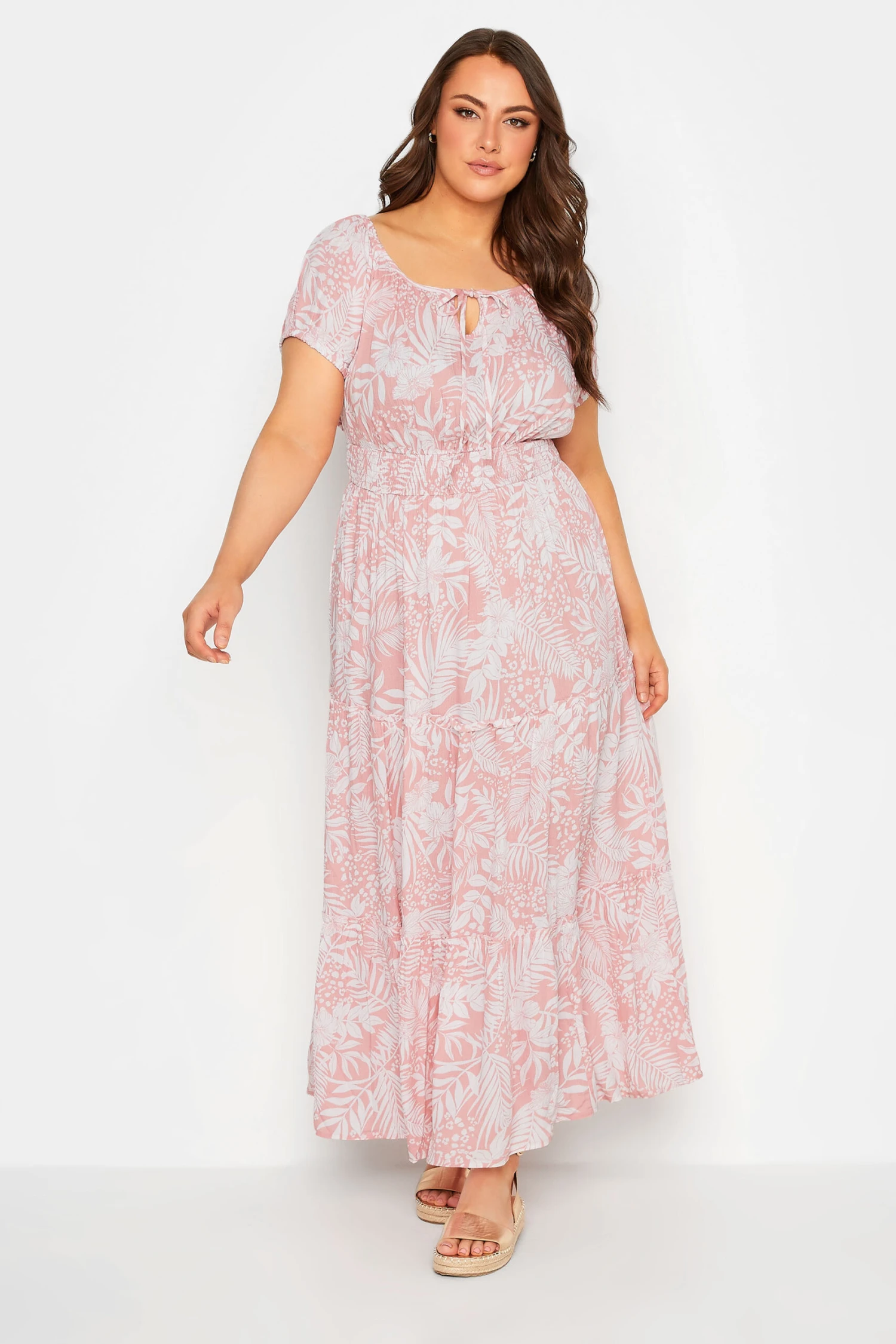 Robe Rose Maxi Imprimé Tropical Manches Courtes 3 Robe Rose Maxi Imprimé Tropical Manches Courtes