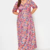 LIMITED COLLECTION - Robe Maxi Rose & Bleue Floral Manches Courtes -GrandeTendance Boutique 03866480 ec0e 40 215758 A
