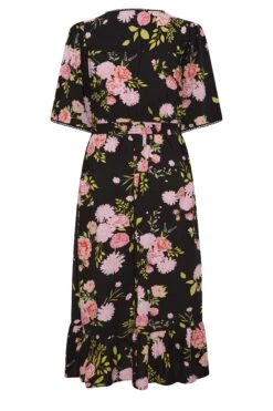 YOURS - Robe Midaxi Noire Floral Rose Coupe Volantée -GrandeTendance Boutique 04370632 bae2 45 137328 Y