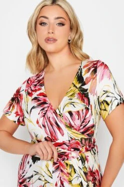 YOURS - Robe Blanche Maxi Feuilles Roses Cache-Coeur -GrandeTendance Boutique 04ffafc5 8530 4f 302063 D