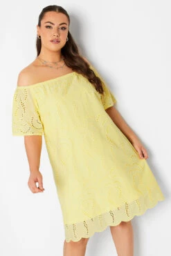 YOURS - Robe Bardot Jaune Broderie Anglaise