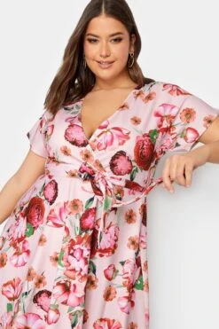 YOURS LONDON - Robe Rose Poudré & Fushia Floral Cache-Coeur -GrandeTendance Boutique 05936f15 fe9c 4b 161283 D