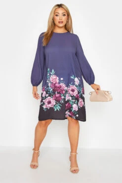 YOURS LONDON - Robe Bleu Marine & Noire Floral