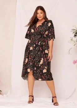 YOURS LONDON - Robe Noire En Floral Style Portefeuille -GrandeTendance Boutique 07461061 ee7d 4d 161817 L