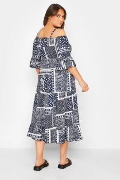 LIMITED COLLECTION - Robe Bleue Marine & Blanche Bardot En Patchwork -GrandeTendance Boutique 083c5a7c 1a87 4d 217037 C