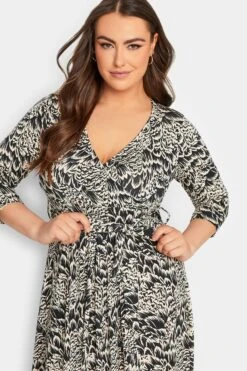 Robe Noire & Beige Imprimé Abstrait En Manches Longues -GrandeTendance Boutique 08b8a9c6 ca97 4d 301893 D