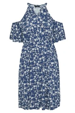 Robe Bleue Marine Floral Épaules Ajourées -GrandeTendance Boutique 0931ea23 9c5c 4e 300798 X