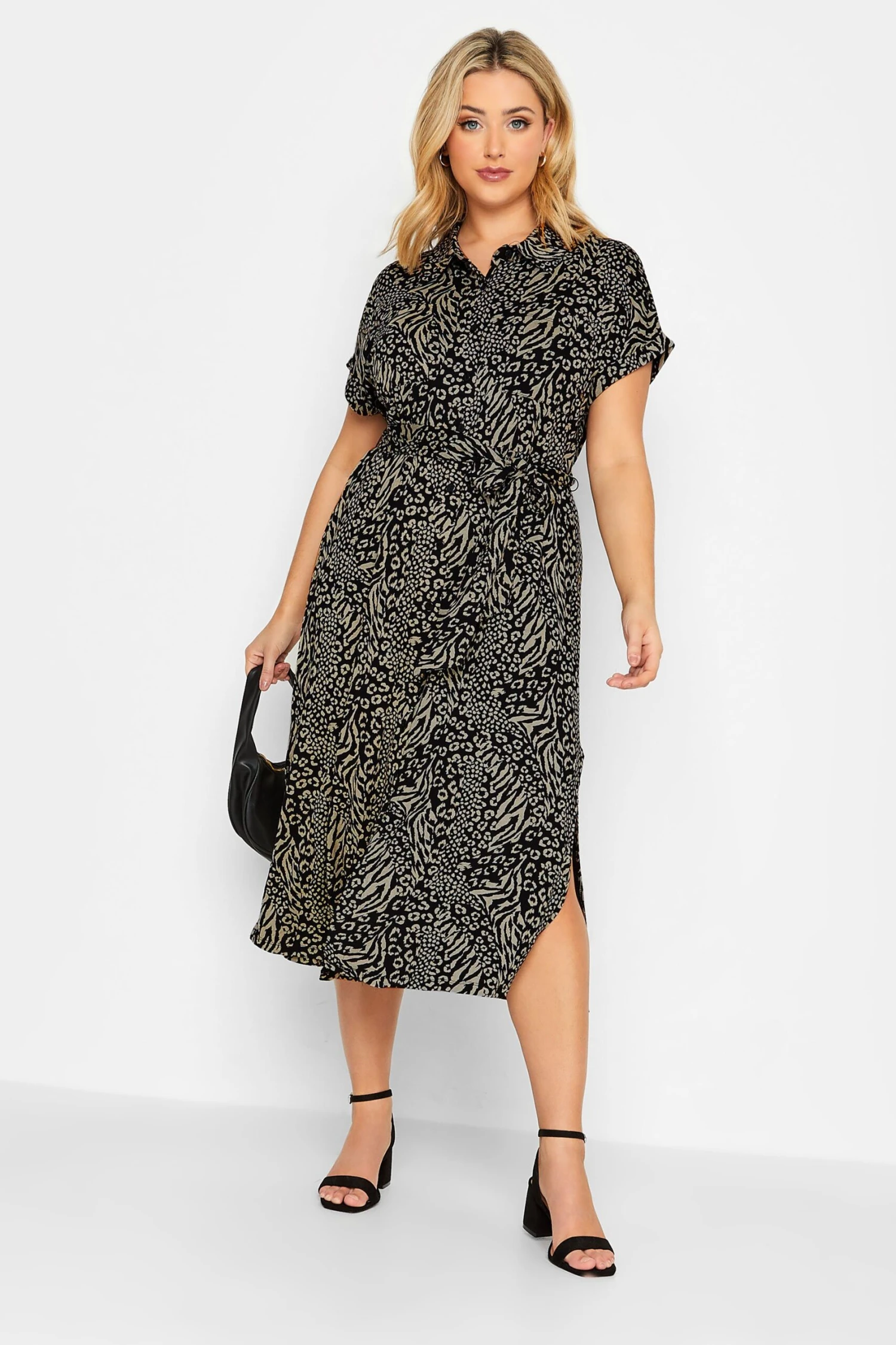 Robe Noire & Beige Midaxi Animal Manches Courtes 5 Robe Noire & Beige Midaxi Animal Manches Courtes â Image 3