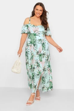 YOURS LONDON - Robe Verte Menthe Imprimé Feuilles Tropicales