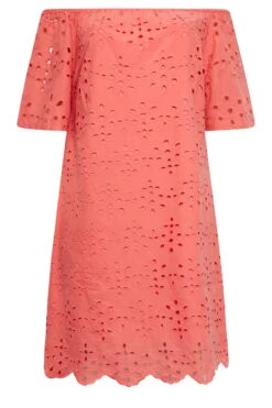 YOURS - Robe Bardot Rose Corail Broderie Anglaise -GrandeTendance Boutique 0df837f4 2be4 47 137467 X