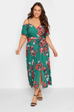 YOURS LONDON - Robe Bardot Cache-Coeur Verte Eau Floral