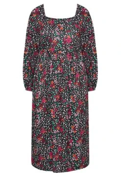 LIMITED COLLECTION - Robe Noire Multi-Floral Rose Manches Longues -GrandeTendance Boutique 10fabd06 7491 4e 215144 X