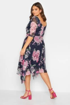 YOURS LONDON - Robe Bleue Marine Floral Empiècement Filet -GrandeTendance Boutique 11134f91 2553 44 162117 C