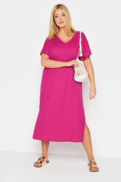 YOURS - Robe Rose Fushia Midaxi Fentes Ă L'Ourlet