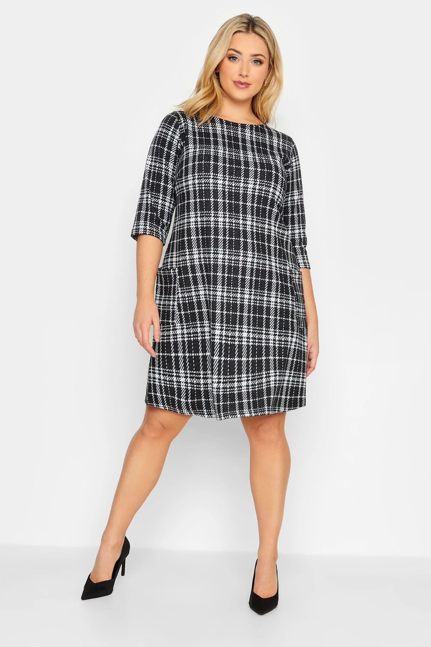 Robe Noire Petits Carreaux Coupe Droite à Poches 4 Robe Noire Petits Carreaux Coupe Droite à Poches – Image 2