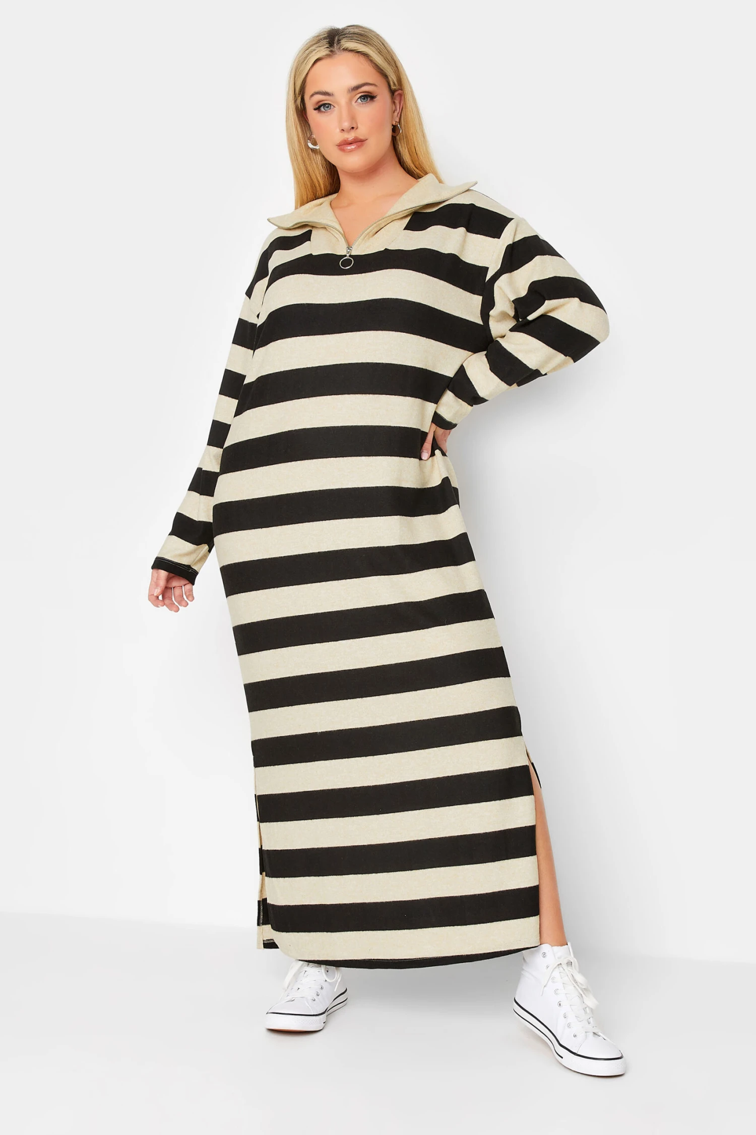 YOURS LUXURY - Robe-Pull Maxi Crème & Noire à Rayures 3 YOURS LUXURY - Robe-Pull Maxi Crème & Noire à Rayures