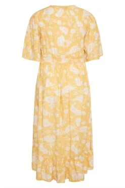 Robe Jaune Floral Ourlet Plongeant Volanté -GrandeTendance Boutique 12200421 1eb5 40 137120 Y
