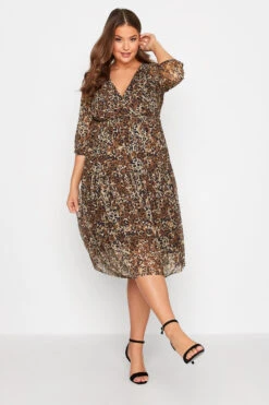 Robe Cache-Coeur Marron Léopard En Filet