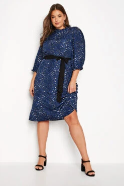 YOURS LONDON - Robe Bleue Imprimé Animal Avec Ceinture