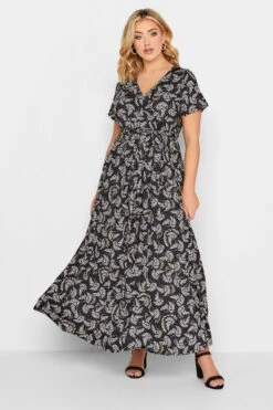 YOURS - Robe Noire Maxi Cache-Coeur Imprimé Floral