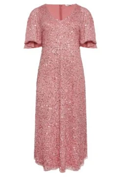 LUXE - Robe Rose Maxi à Sequins Manches Amples -GrandeTendance Boutique 154e35a1 034d 49 161992 X