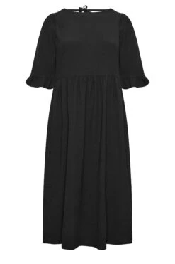 YOURS - Robe Midi Noire Texturée Smocké Manches Courtes -GrandeTendance Boutique 16d52c55 11df 46 137506 X