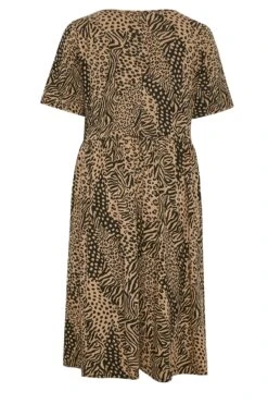 LIMITED COLLECTION - Robe Midi Smocké Marron Animal -GrandeTendance Boutique 171b52e6 b54d 4f 137561 Y