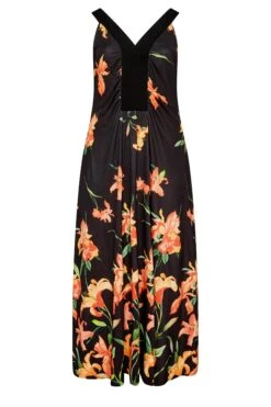 YOURS LONDON - Robe Maxi Noire Floral Orange -GrandeTendance Boutique 17301042 3407 49 162184 X