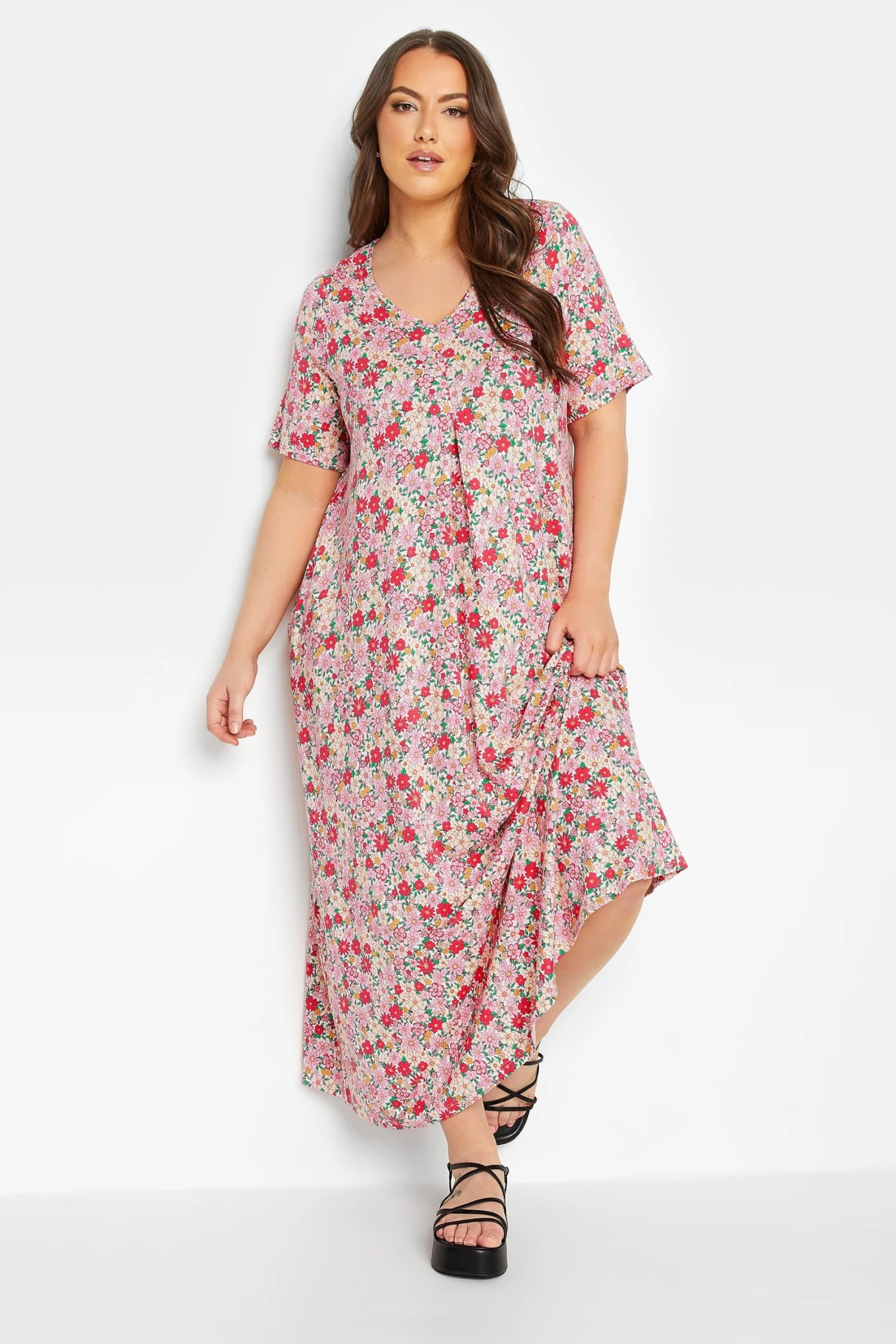 YOURS - Robe Rose Maxi Plissée Multi-Floral 4 YOURS - Robe Rose Maxi Plissée Multi-Floral – Image 2