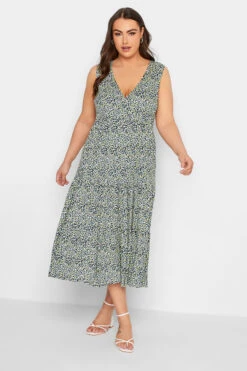 YOURS - Robe Maxi Bleue Floral En Cache-Coeur Sans Manches