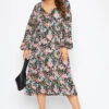 LIMITED COLLECTION - Robe Midi Noire Floral Rose Manches Longues -GrandeTendance Boutique 1a45dae2 b8db 49 214909 B