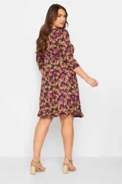 Robe Midi Rose & Jaune Floral Volanté -GrandeTendance Boutique 1a4d4ab7 9731 4e 174201 C