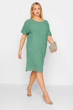 LUXE - Robe Coupe Droite Vert Pistache à Sequins