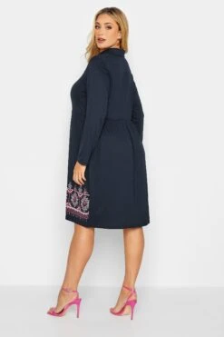 Robe Bleue Marine Midi Manches Longues Ourlet Aztèque -GrandeTendance Boutique 1b683c8d b4b2 43 301161 C