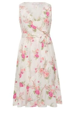 YOURS LONDON - Robe Blanche Floral Rose Cache-Coeur Volanté -GrandeTendance Boutique 1b6dcb2b 0f72 43 162052 X