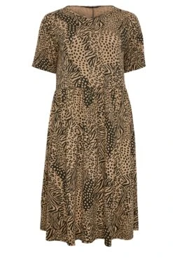 LIMITED COLLECTION - Robe Midi Smocké Marron Animal -GrandeTendance Boutique 1c4590dd 0596 43 137561 X