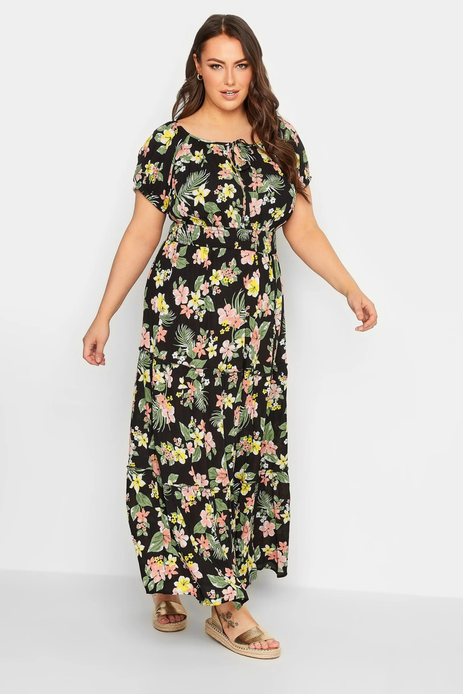 YOURS - Robe Noire Maxi Floral Tropical Volanté 4 YOURS - Robe Noire Maxi Floral Tropical Volanté – Image 2