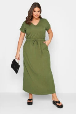 YOURS - Robe Verte Kaki Maxi Manches Courtes