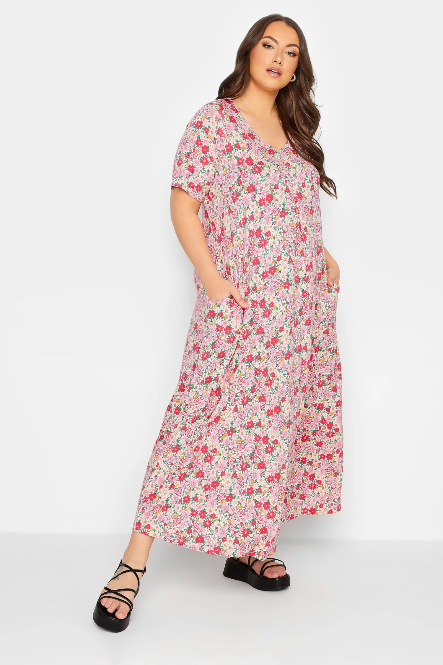 YOURS - Robe Rose Maxi Plissée Multi-Floral 3 YOURS - Robe Rose Maxi Plissée Multi-Floral
