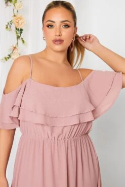 YOURS LONDON - Robe Rose Bardot Volanté Mousseline Demoiselle D'Honneur -GrandeTendance Boutique 202865bd 8f8e 4c 161880 D