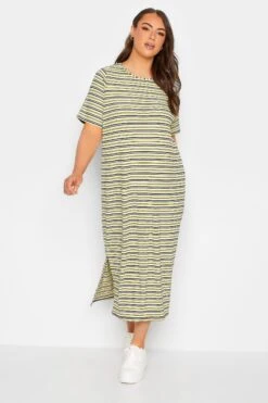YOURS - Robe T-Shirt Maxi Jaune à Rayures -GrandeTendance Boutique 21a276bb 7467 4f 137565 B